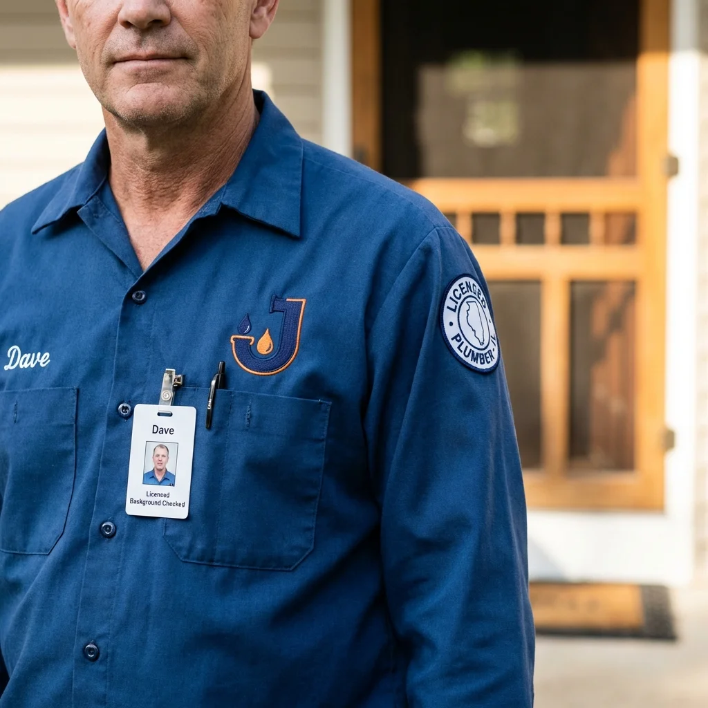 Licensed plumber showing ID badge in Connelly Springs, NC