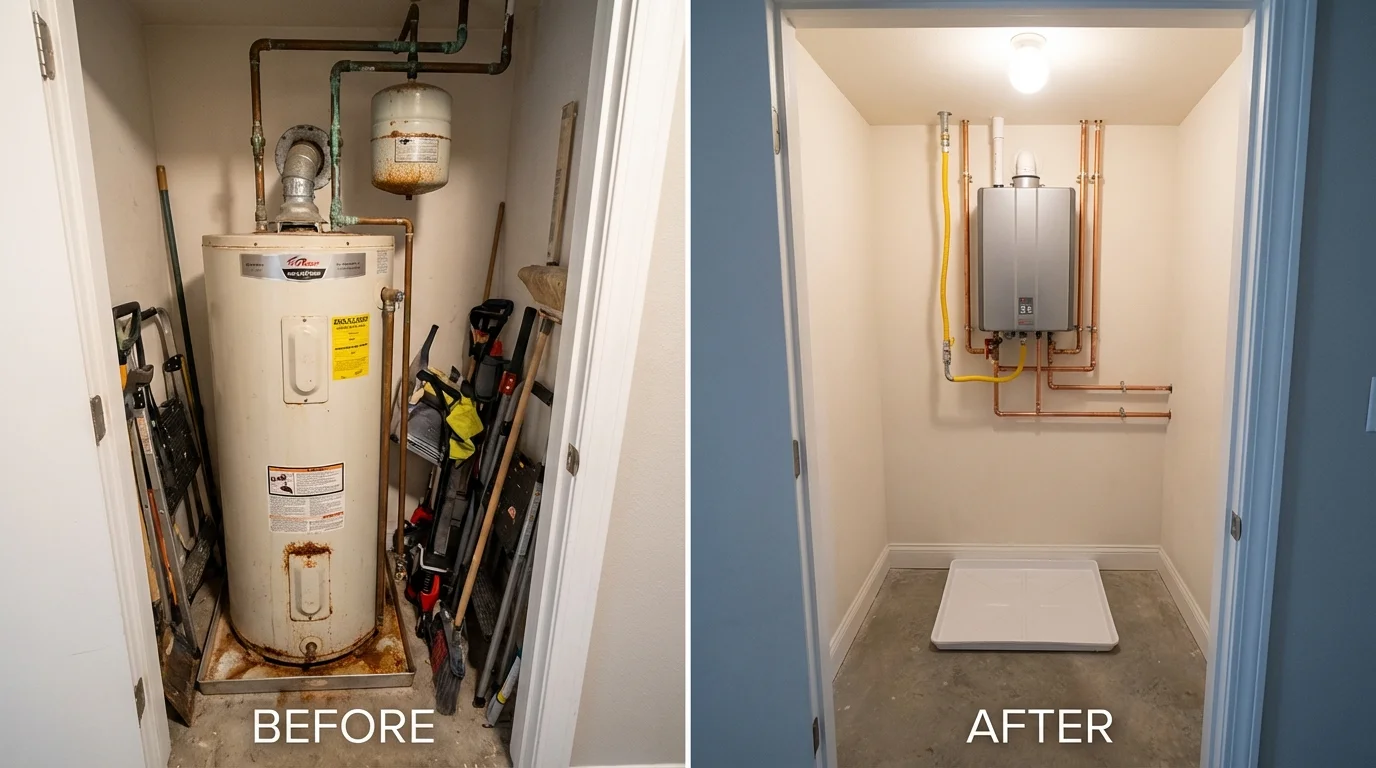 Tank water heater versus wall-mounted tankless unit comparison for Connelly Springs, NC homeowners