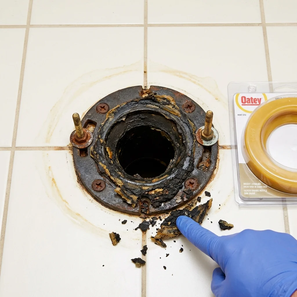 Failed wax ring showing water seepage at the base of a toilet in a Connelly Springs, NC home