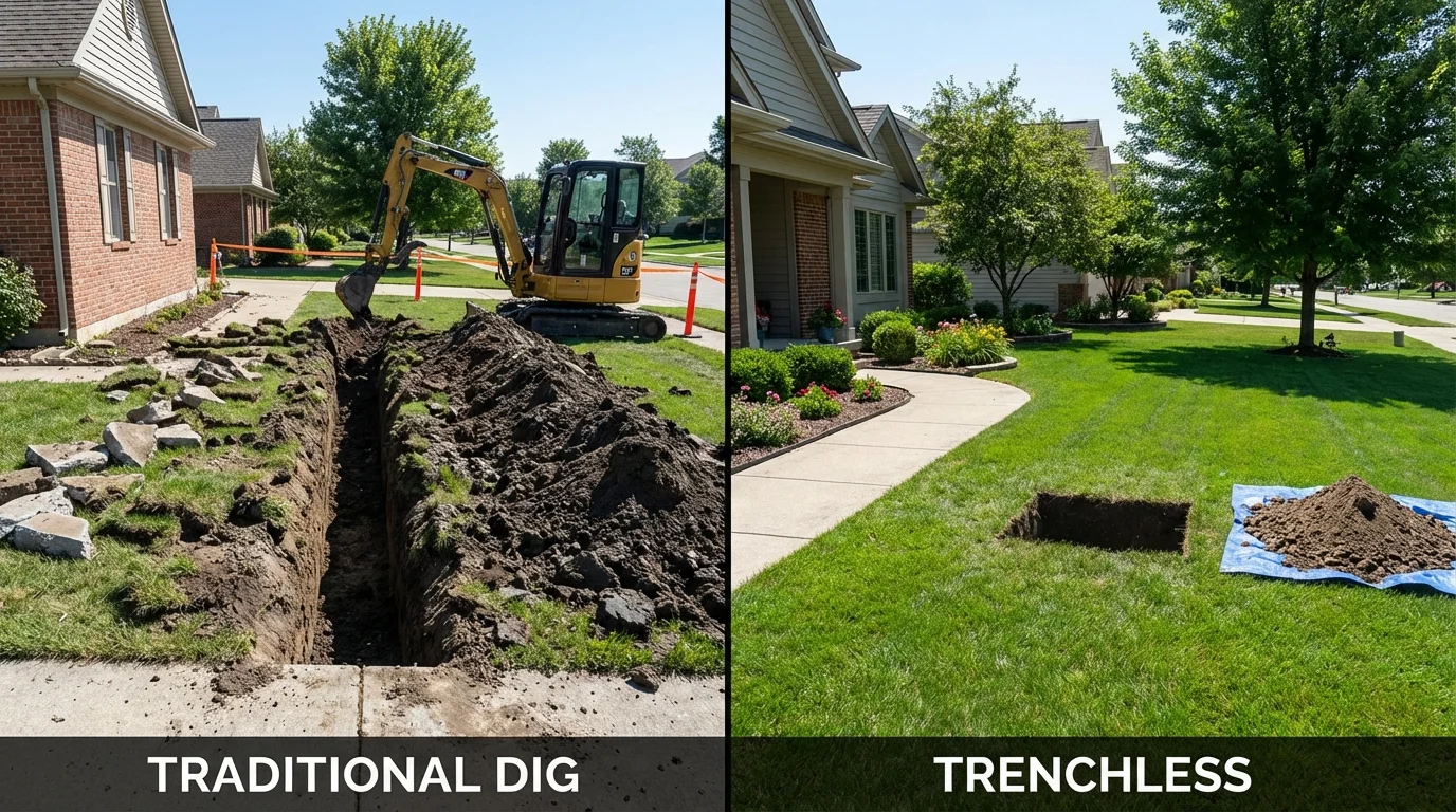 Trenchless sewer repair with minimal yard damage versus traditional excavation in Connelly Springs, NC